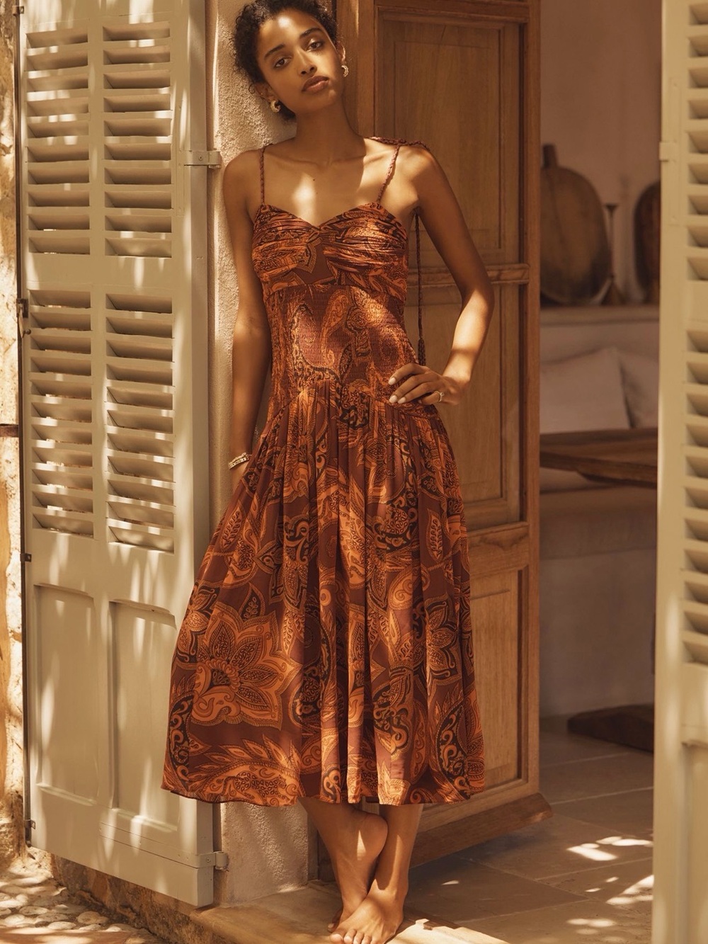 Farm Rio x Anthropologie Drop-Waist Printed Midi Dress | Medium | NWT - Picture 1 of 13